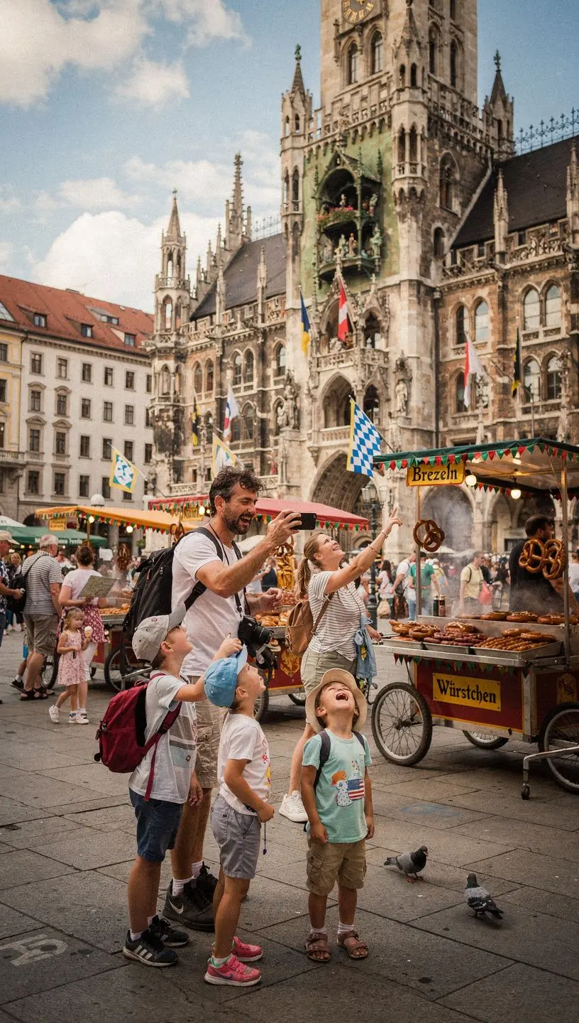 Familie wandert auf einem gut ausgeschilderten Weg entlang einer kinderfreundlichen Route in der Natur.